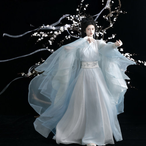 梦屿盛【竹音】原创汉服女款魏晋风直裾清冷大袖衫齐腰八破裙