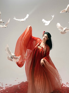 梦屿盛原创【红樱】正品一片式刺绣齐胸褶裙印花大袖衫汉服女夏秋