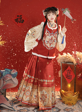 梦屿盛原创【小神龙】明制汉服女中国风刺绣比甲马面裙拜年服冬季