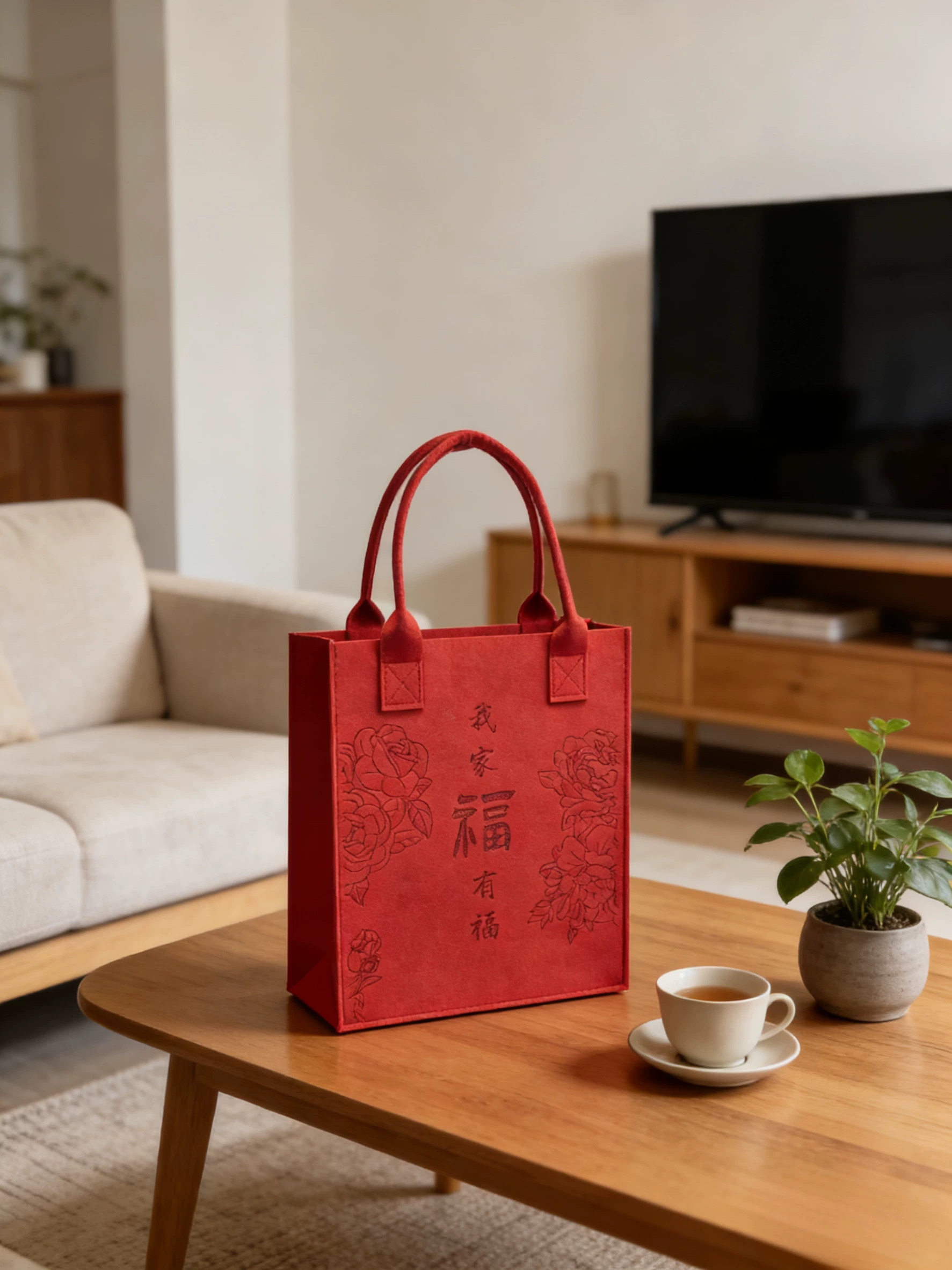 毛毡包红色手提袋定制logo企业宣传礼品袋大容量伴手礼手拎通用包