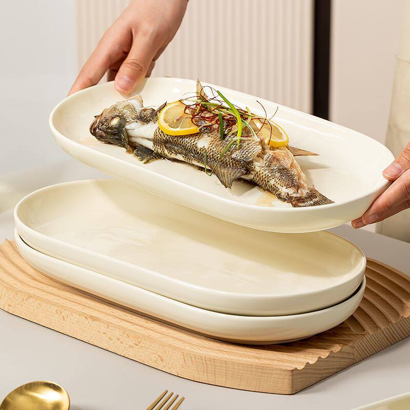 创意鱼盘家用2024新款高颜值陶瓷餐具大号碟子菜盘北欧风蒸鱼烤鱼
