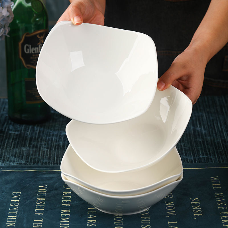 新款盘子家用四方翘脚汤盘ins轻奢创意纯色陶瓷汤盘深盘沙拉碗