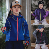 儿童撞色阳离子抓绒外套2026秋季 男童女童山系户外运动上衣连帽衫