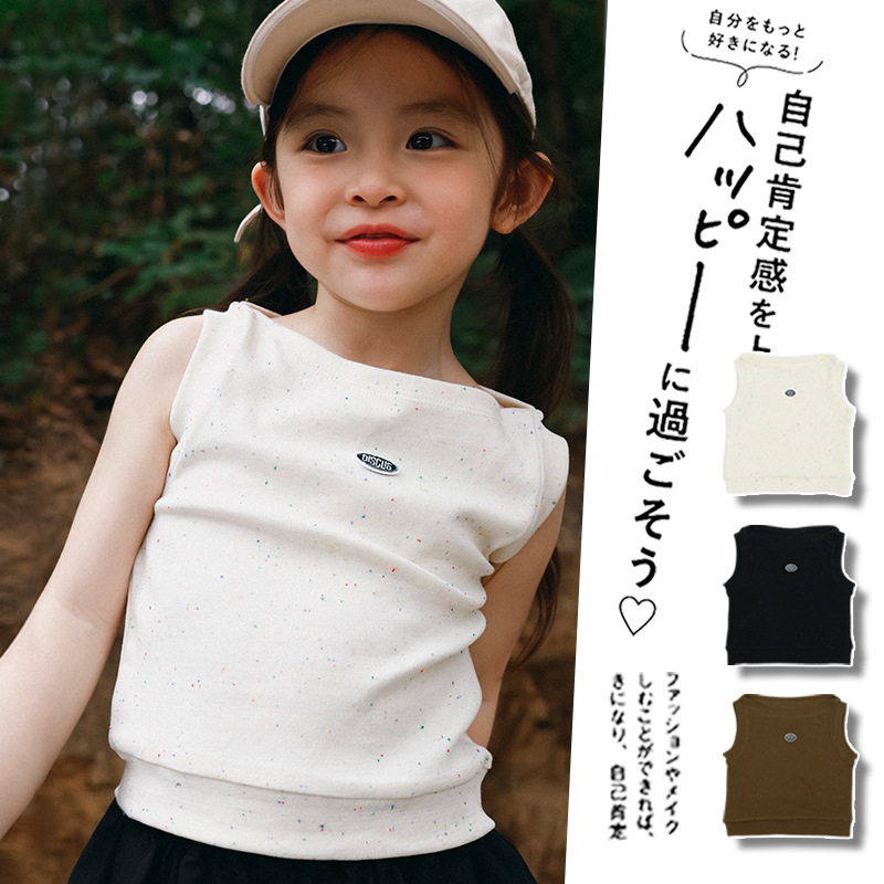 山系女童薄款透气背心2025夏装儿童休闲无袖T恤户外吸汗运动上衣