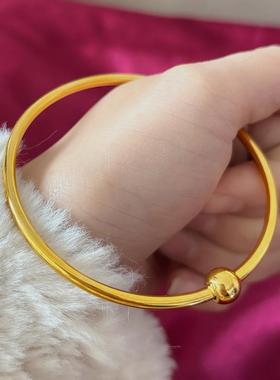 越南沙金贵妃手镯女转运珠圆球光圈素圈黄金色可穿珠小蛮腰手镯子