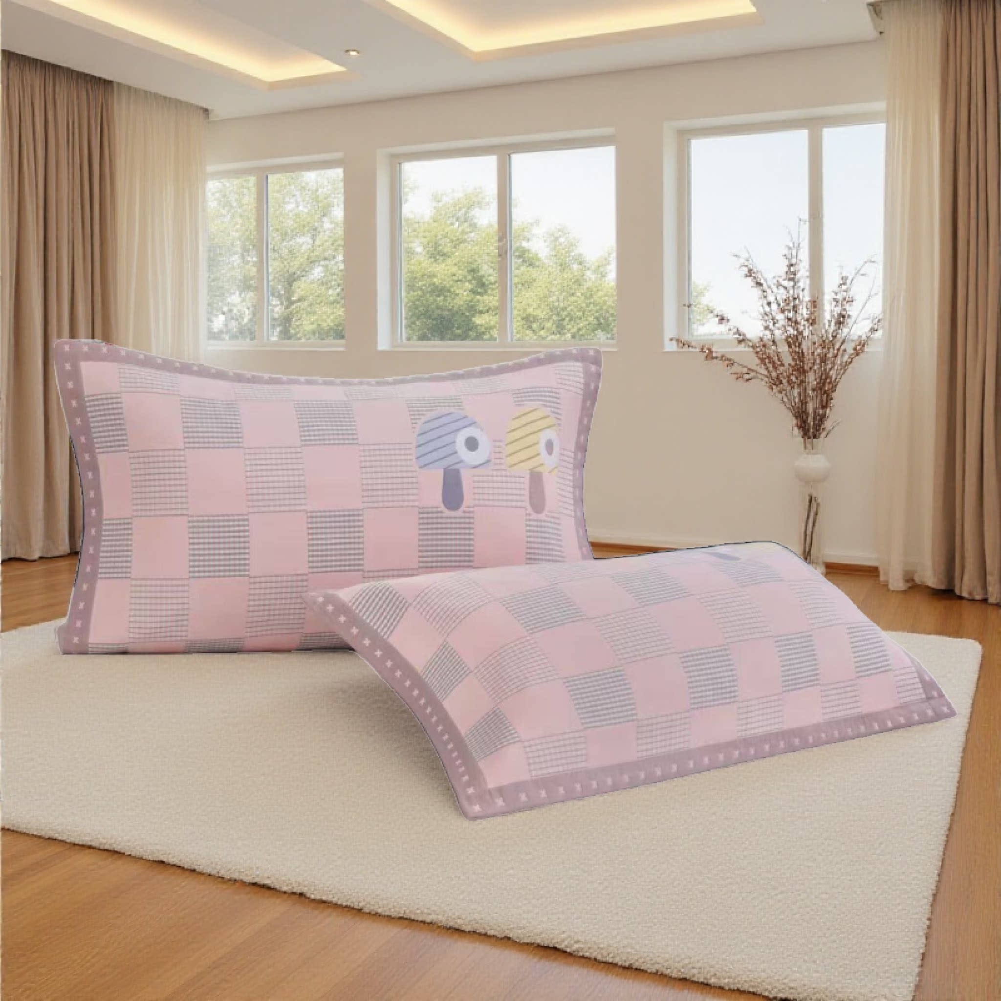 粉色枕套一对装纯棉纱布提花信封口袋式全包AB版枕芯套大号枕头套