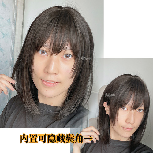 隐藏鬓角短内扣+日常棕假发女万用池唐哑光小底刘海恋与女主cos