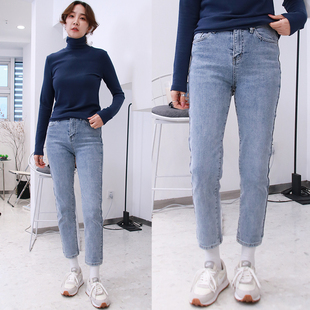 维多利亚widelia神裤浅蓝牛仔裤女高腰显瘦弹力直筒烟管裤W05-21