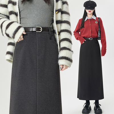 通勤呢料a字半身裙女秋冬款2025新款直筒裙高级感毛呢包臀中长裙
