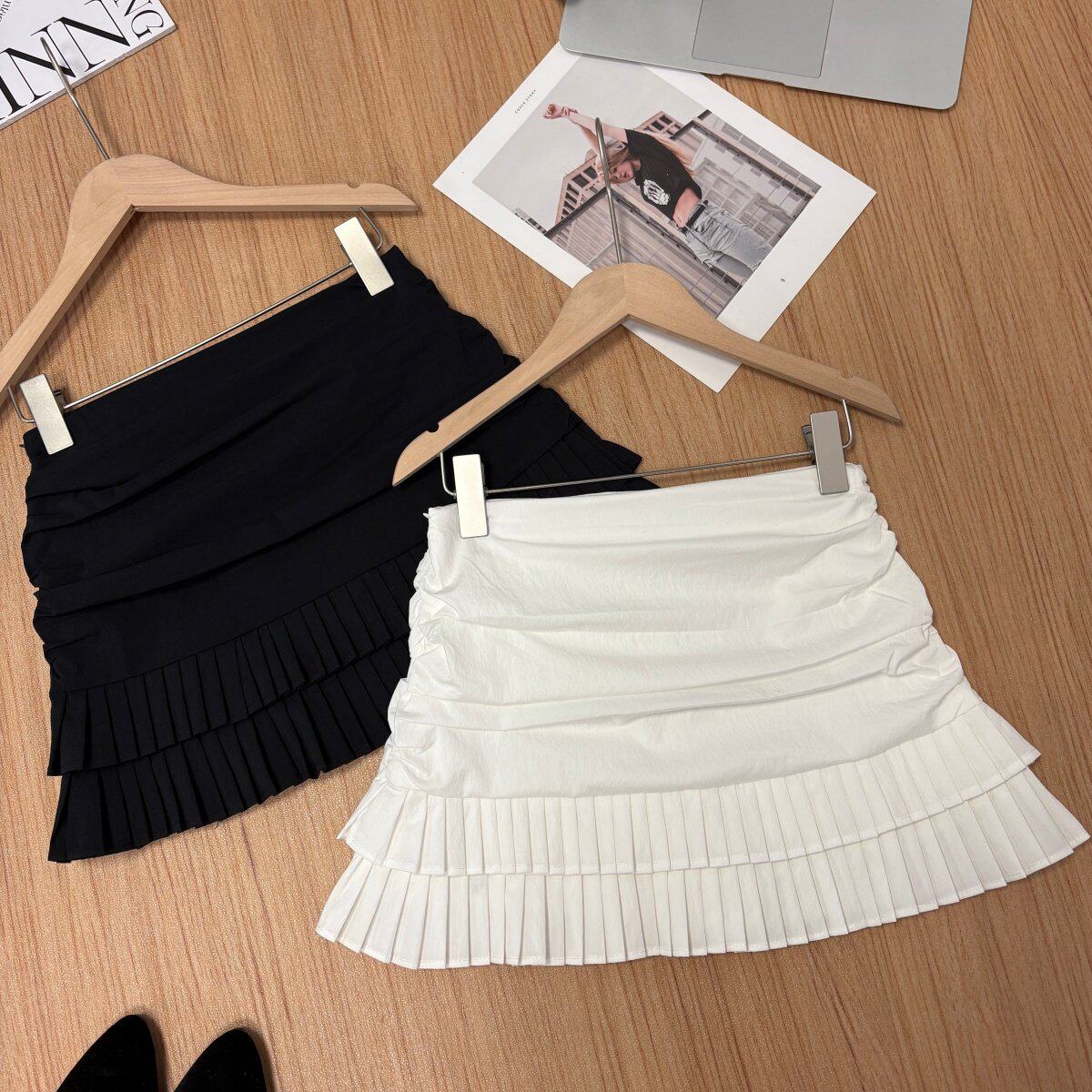 中裙 春夏2026新款韩系短裙褶皱拼接百褶裙时尚百搭高级感半身裙