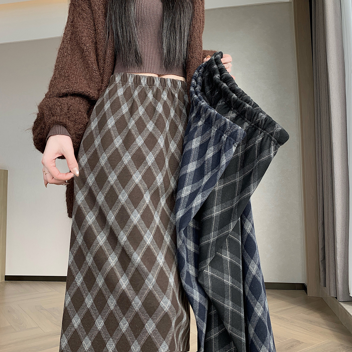 半裙大码胖MM秋冬复古格子加绒加厚直筒裙高腰显瘦半身裙韩版百搭,女装/女士精品,大码半身裙,淘宝优惠券,粉丝福利购,淘宝优惠卷