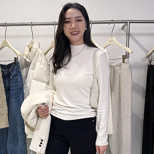 十三行韩国老板娘widelia9585纯白色加绒半高领小立领打底衫女冬