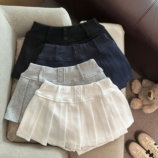 半裙 韩系运动风卫衣料百褶半身裙女高腰a字防走光辣妹短裙裙裤