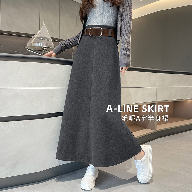 通勤法式复古赫本风a字毛呢半身裙女秋冬新款高腰显瘦好看设计感