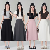 显瘦百搭韩版 中裙春夏季 新款 纯色小黑裙西服半身裙黑色