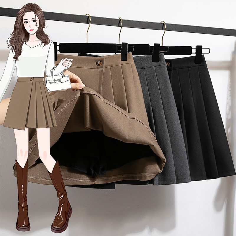 韩版大码毛织短裤女秋冬小个子百褶半身裙裤子高腰A字显瘦靴裤裙