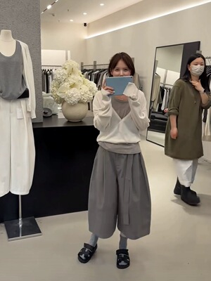 Low flat正品～小众八分阔腿休闲裤宽松中裤韩系慵懒8326