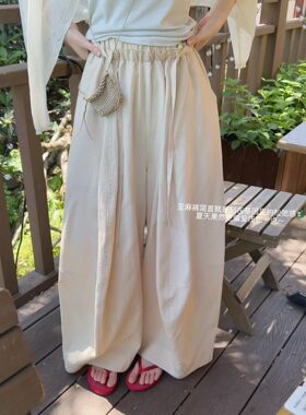 AMIDI正品～亚麻裤长裤休闲宽松松弛感简约纯色百搭韩系阔腿