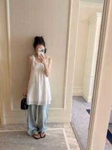 oker章壳儿正品～木耳边提花无袖连衣裙短款白色百搭A876