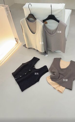 AMIDI正品～后背扣子100%羊毛针织背心女秋新款叠穿上衣26秋季