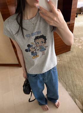 oker章壳儿正品～米奇贝蒂印花短袖t恤百搭天丝棉26夏季A998