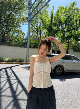 oker章壳儿正品～蕾丝吊带背心肌理感提花甜美韩系夏季A925