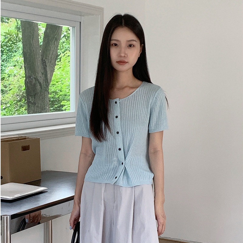 EVERTRUE 2024夏季韩版纯色针织开衫女装新款韩版防晒外套25514