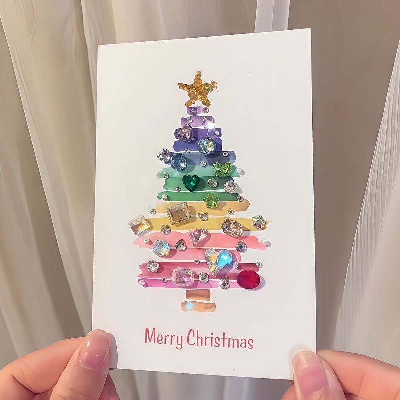 高颜值ins彩钻圣诞贺卡高级感留言小卡片圣诞节礼物精致创意设计