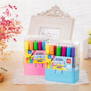 得力18色印章水彩笔粗头水彩笔70653水彩笔带印章儿童无毒水彩笔可水洗幼儿园彩笔套装18色画画笔水彩