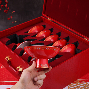 彩釉温州搬家乔迁搬新房大红色结婚娘家中式婆家大喜婚陶瓷高脚碗