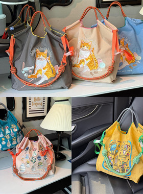 新款七彩花瓶ballchain刺绣环保购物袋单肩包手提斜挎尼龙大容量