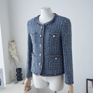 设计师原创多色编织松石蓝镶边小香风外套 小香外套 2025年新款