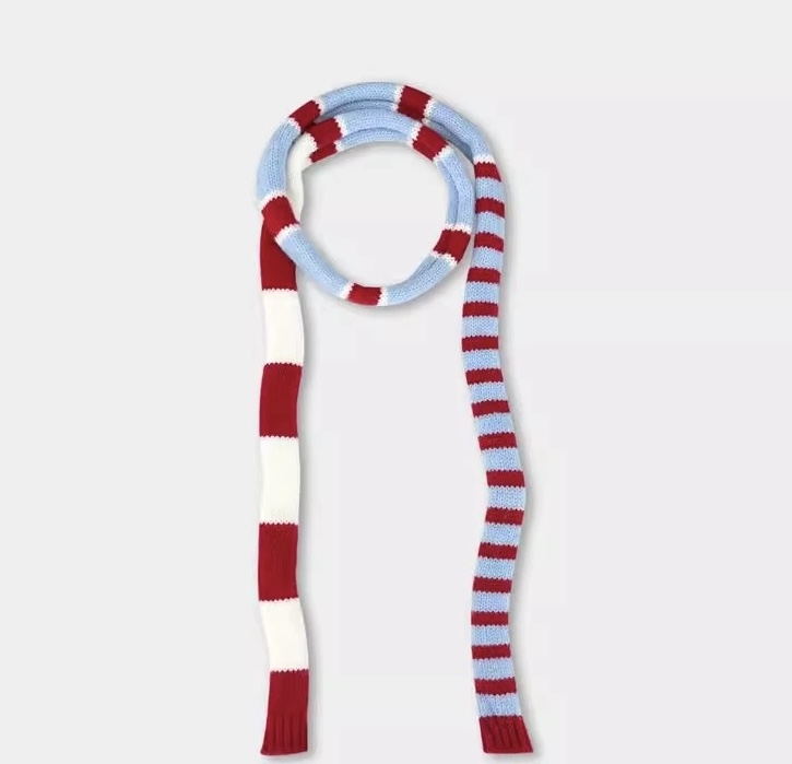 赵昭仪同款日系原宿风长条条纹针织细围巾女冬辣妹保暖凹造型围脖