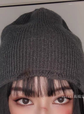 网红同款港风帽子女高级灰破洞雅痞毛线瓜皮帽百搭针织护耳包头帽