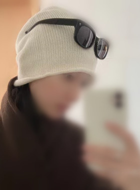 ninili同款米白色卷边针织帽冬季保暖护耳毛线帽网红时尚包头帽