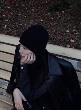 ninili同款黑色针织帽子纯色细纹百搭保暖装饰情侣帽韩版休闲帽