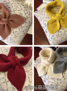 晚晚同款交叉针织港风围巾女冬季手工定制韩版蝴蝶结亲子儿童围巾