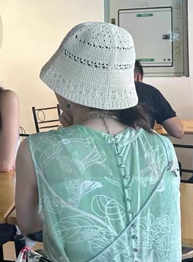 定制 江疏影花少同款春夏秋镂空钩花透气渔夫帽女帽子编织防晒帽