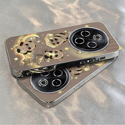 适用vivoy300Pro手机壳新款y200/y78/y77e三只熊猫送手y76s硅胶套vovoy66y73sy71t防摔y93s85a女y70s电镀m+