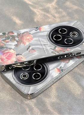 适用vivoy300Pro手机壳新款y200/y78/y77e羽纱粉玫瑰y76s硅胶套vovoy66y73sy71t防摔y93s85a女y70s电镀m+