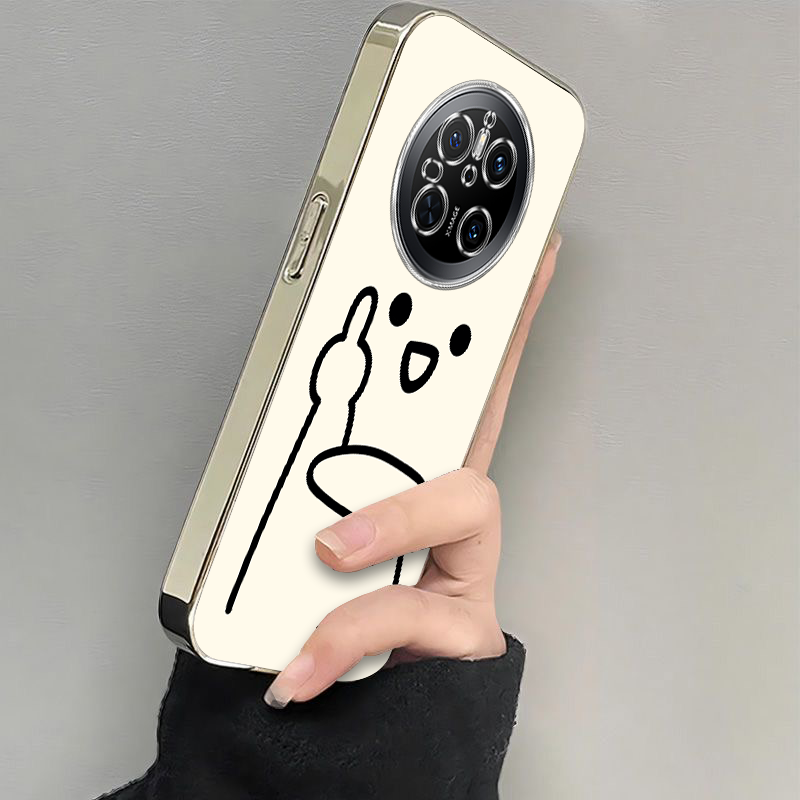 适用华为mate70手机壳新款mate60/50/40pro单手中指米底mete30e防摔硅胶M60RS全包软壳mate20por电镀高级感