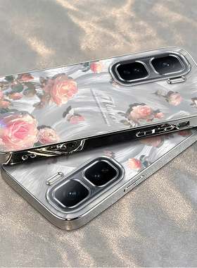 适用iqooneo10/9pro手机壳新款vivoiqooneo8羽纱粉玫瑰ipooneo6se全包防摔iq00neo7/5软硅胶neo3电镀高级感