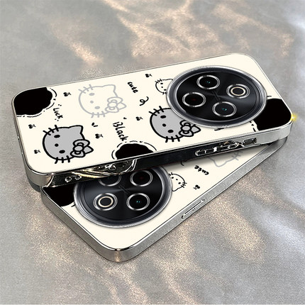 适用vivoy300Pro手机壳新款y200/y78/y77e黑白kt猫y76s硅胶套vovoy66y73sy71t防摔y93sviviy85a女y70s电镀m