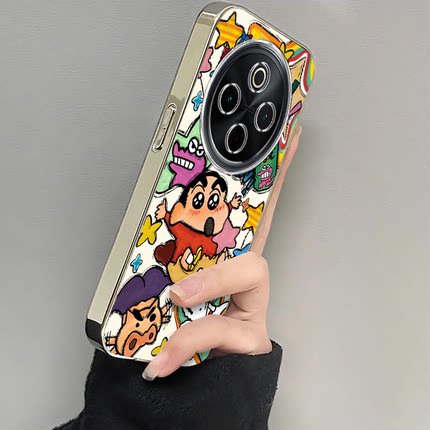 适用vivoy300Pro手机壳新款y200/y78/y77e涂鸦小新送手y76s硅胶套vovoy66y73sy71t防摔y93s85a女y70s电镀m+