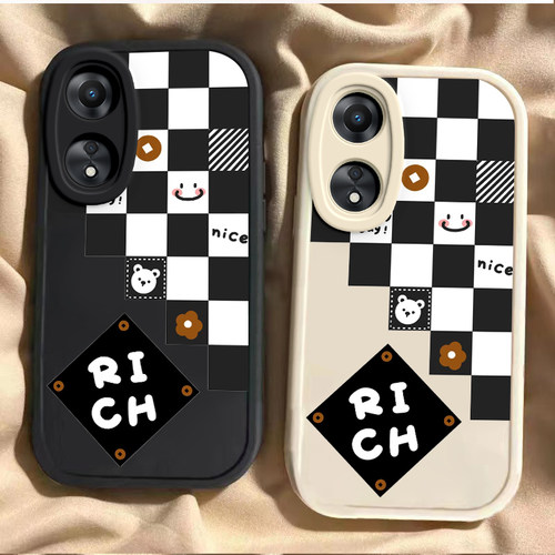 适用oppoA58手机壳A56女新款A55 5G保护套oppA57全包防摔opopA53软5g硅胶0pp0A52外壳x带挂绳A5黑白格子A52女