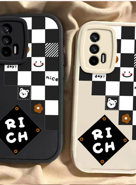 适用真我q3pro手机壳新款realmeq5i黑白格子q2i/q5x全包防摔OPPO真我X7pro硅胶套Q3S狂欢版个性女q2por软外壳