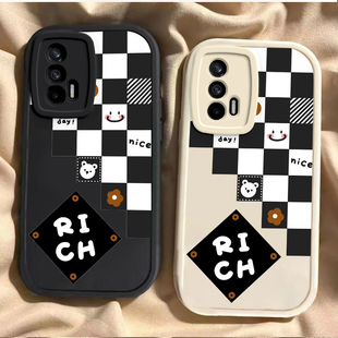 适用真我q3pro手机壳新款realmeq5i黑白格子q2i/q5x全包防摔OPPO真我X7pro硅胶套Q3S狂欢版个性女q2por软外壳