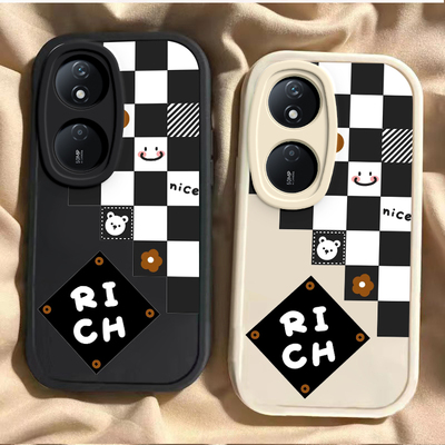 适用荣耀play8t手机壳新款7t华为荣耀play5t/6t全包防摔play3软硅胶套Honorplay4tpro黑白格子外壳活力版挂绳