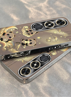 适用荣耀play9C手机壳7T新款华为HonorPlay35/6Tpro三只熊猫5t全包防摔硅胶套plat8t/4tpro女8X9电镀8C男