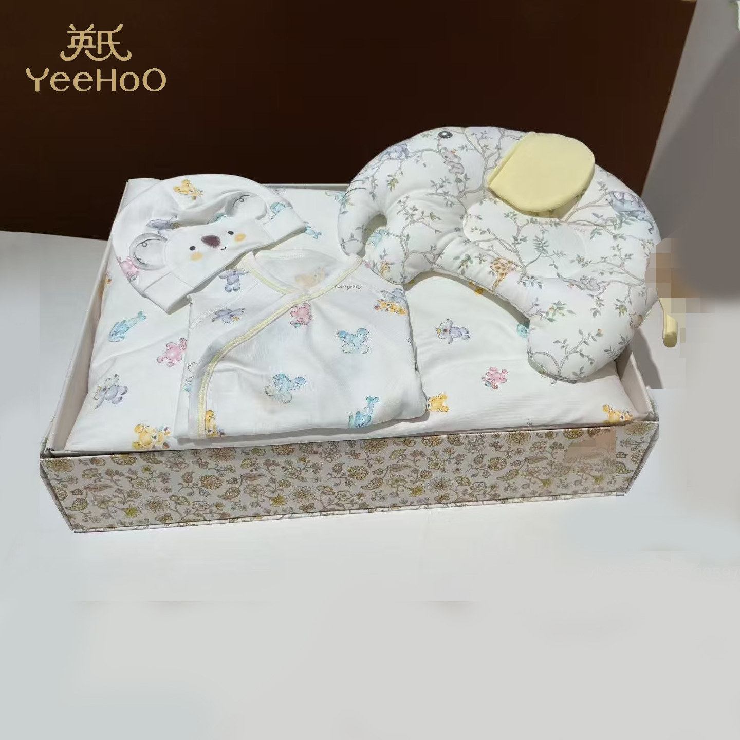 英氏新生儿四季被子婴儿居家胎帽防螨抗菌宝宝连体睡衣新生定型枕